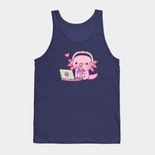 Cute Axolotl Loves Instant Noodles And Anime Tank Top